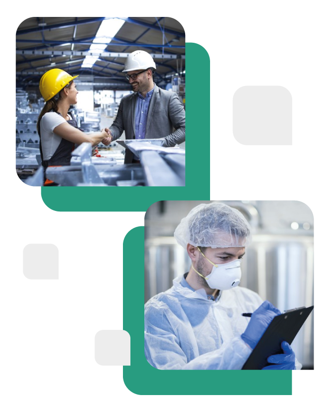 trabajadores en contexto de trabajo con dispositivos de seguridad